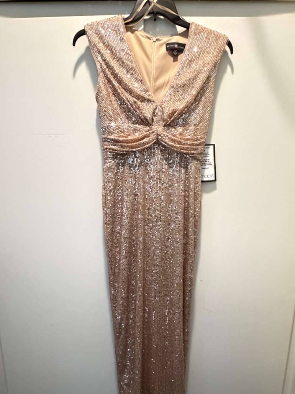 Julian Taylor Rose Gold Sequin Twist-Front Evening Dress